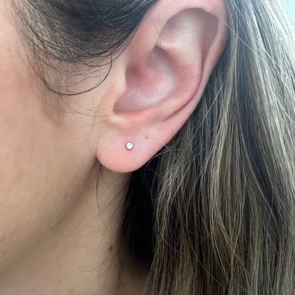 2mm Diamond Stud Earrings Lab Grown , 14K Solid Yellow Gold Studs , Dainty Studs - Picture 5 of 7